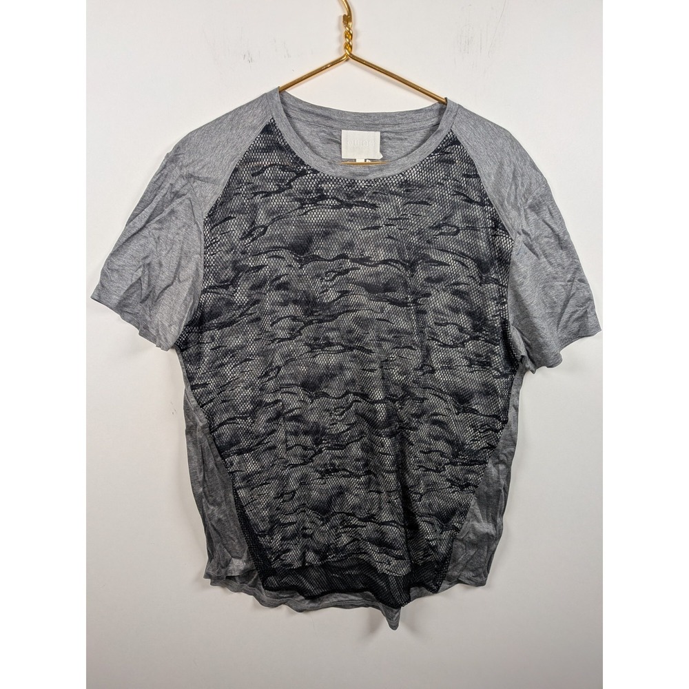 Quinn Men's XL Shirt Gray Silk Cotton Blend Mesh Overlay Short Sleeve Luxury NWT